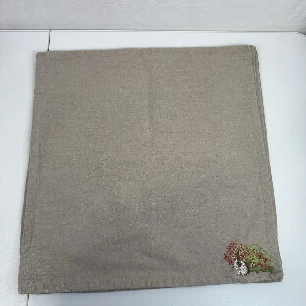 Pottery Barn Bunny Rabbit Embroidered Napkins Set Of 4 Linen Cotton Beige Easter